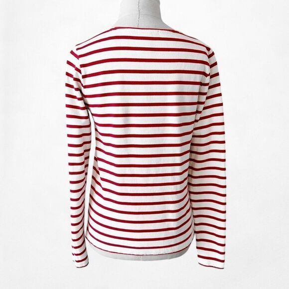 White Red Striped Long Sleeve Crewneck Pullover Top Size XS/S - Picture 6 of 7